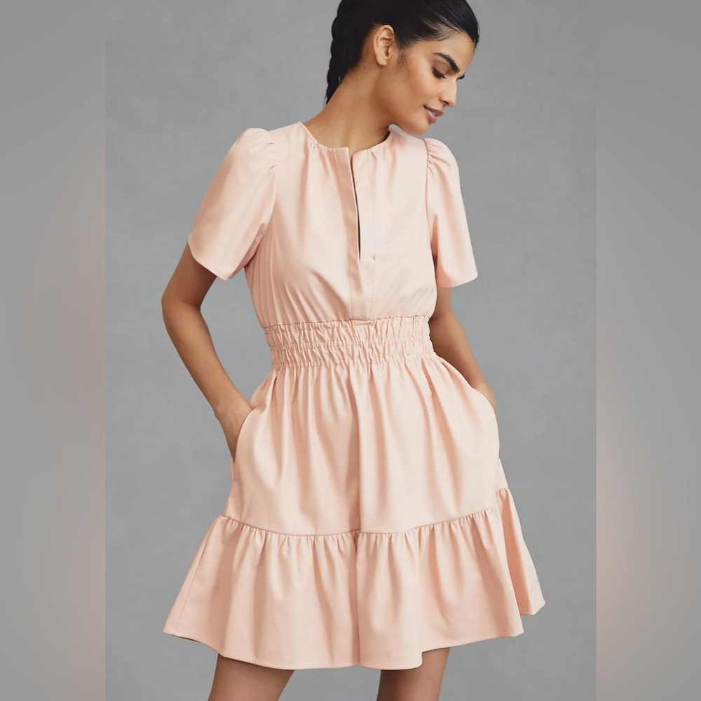 Anthropologie vegan leather pink pocket somerset dress
